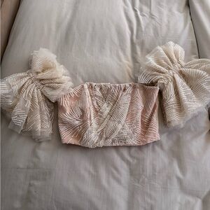 Cream & White puffy sleeve crop top